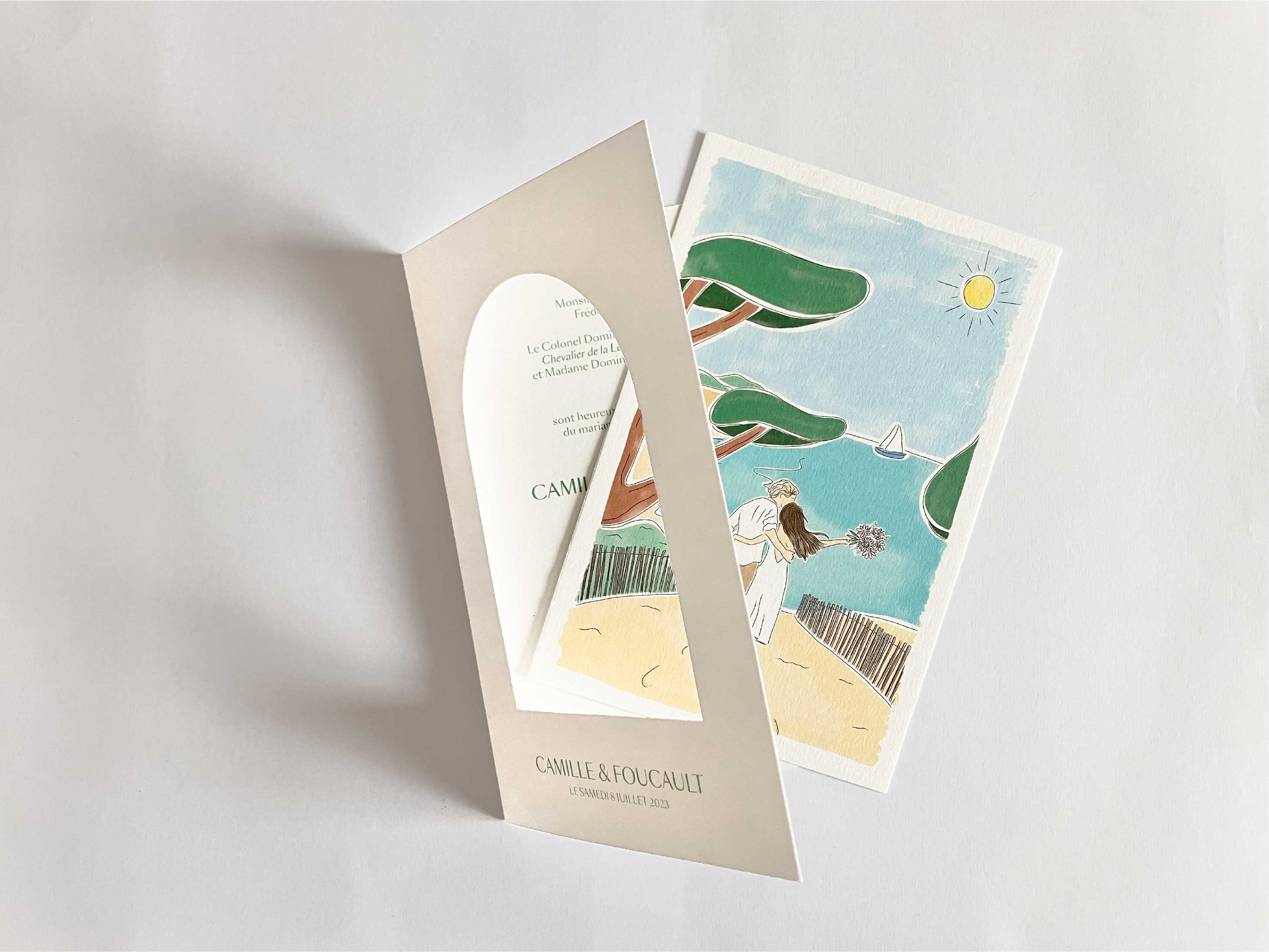 Illustration sur faire-part de mariage – création graphique romantique et personnalisée