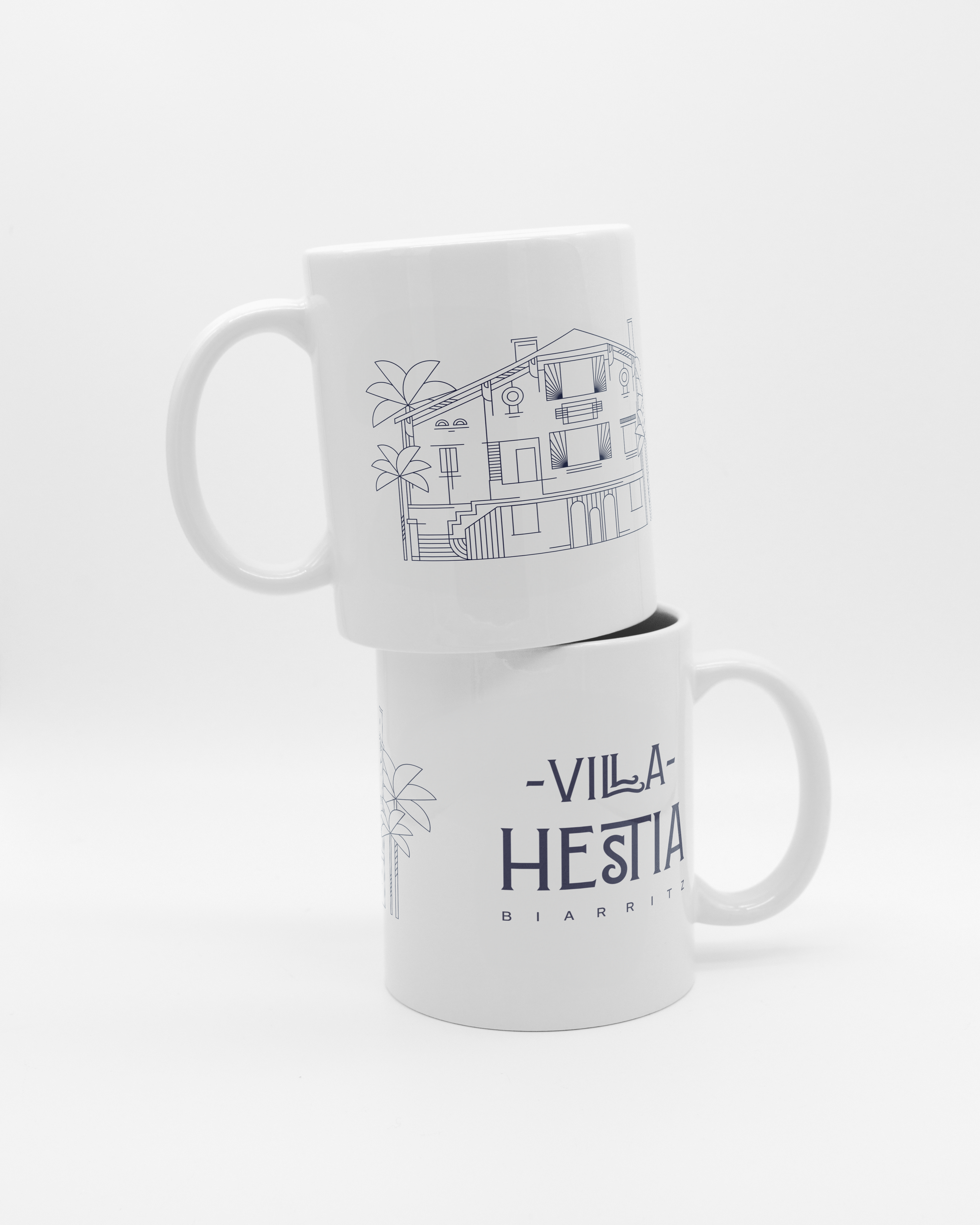 Illustration personnalisée pour mug – design graphique exclusif pour la Villa Hestia à Biarritz