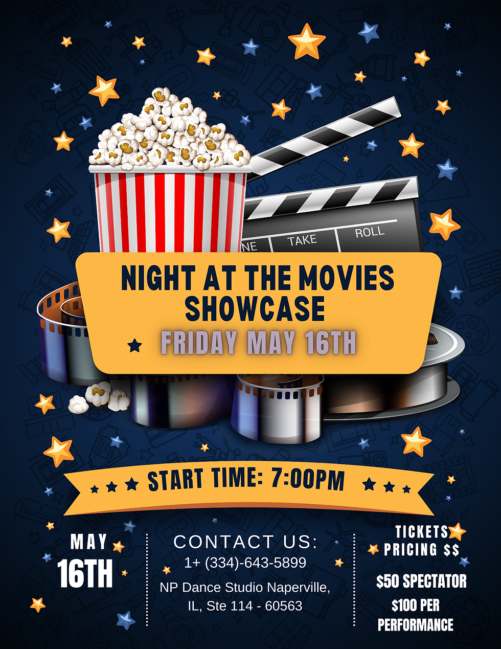 Dark Blue And Yellow Illustrated Movie Night Invitaion Flyer (1)