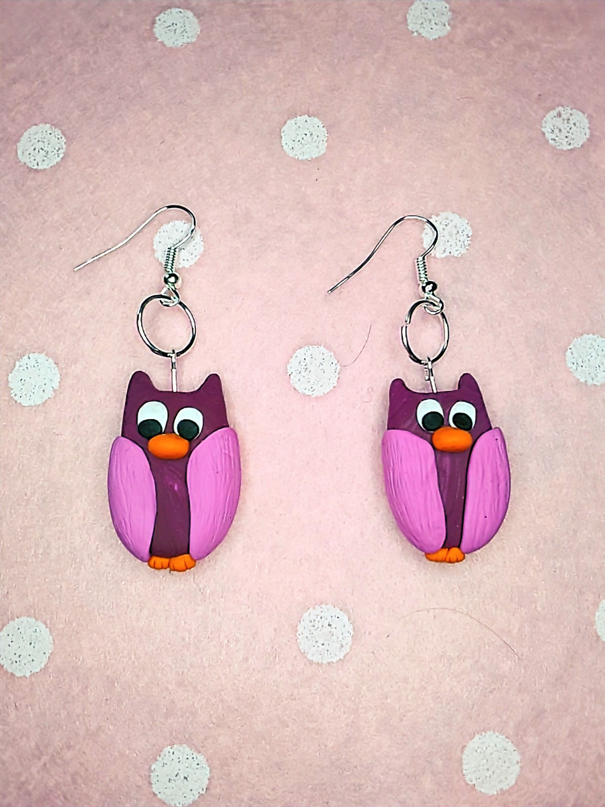 boucles d'oreilles chouettes roses