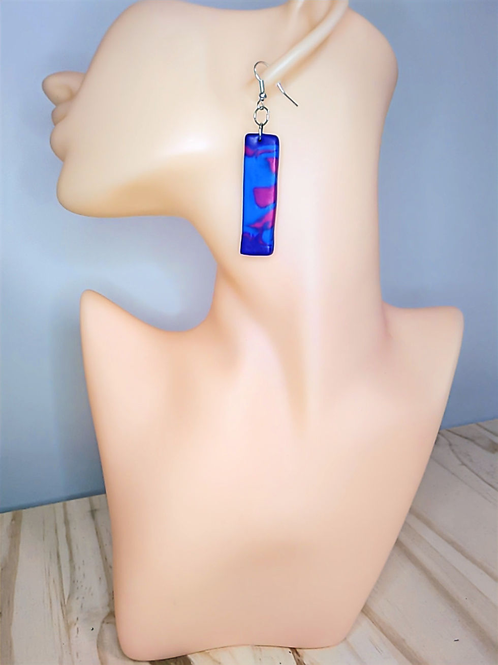 Miniature : boucles d'oreilles rectangle bleu, rose et violet