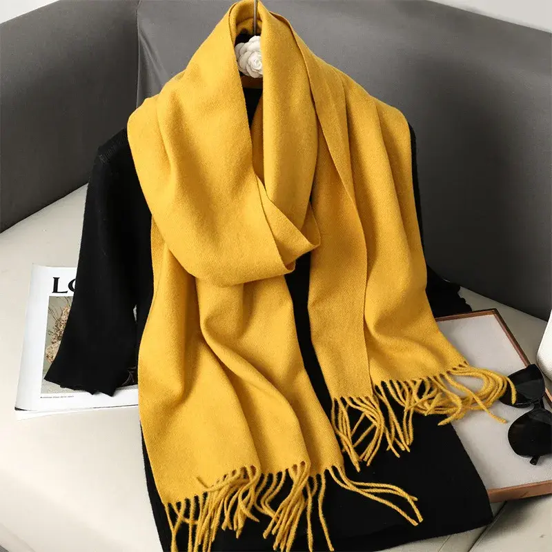 Thumbnail: 62Color Solid Women Winter Scarf Warm Thicken Cashmere Shawl Outdoor Fashion