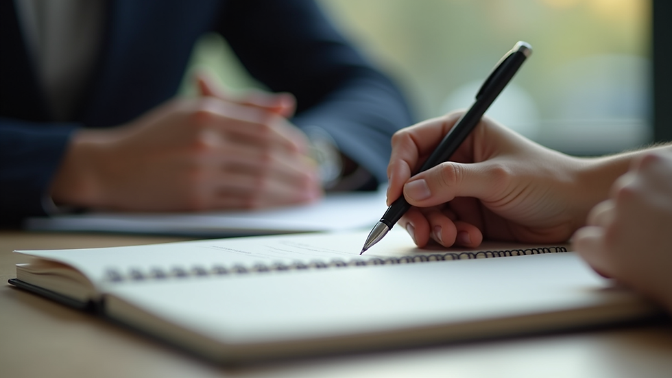 Close-up view of a therapy session with a notebook and pen