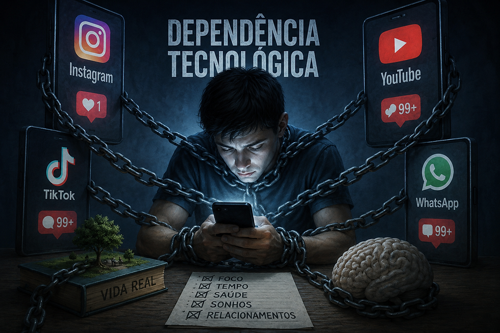 garoto preso, acorrentado ao seu celular