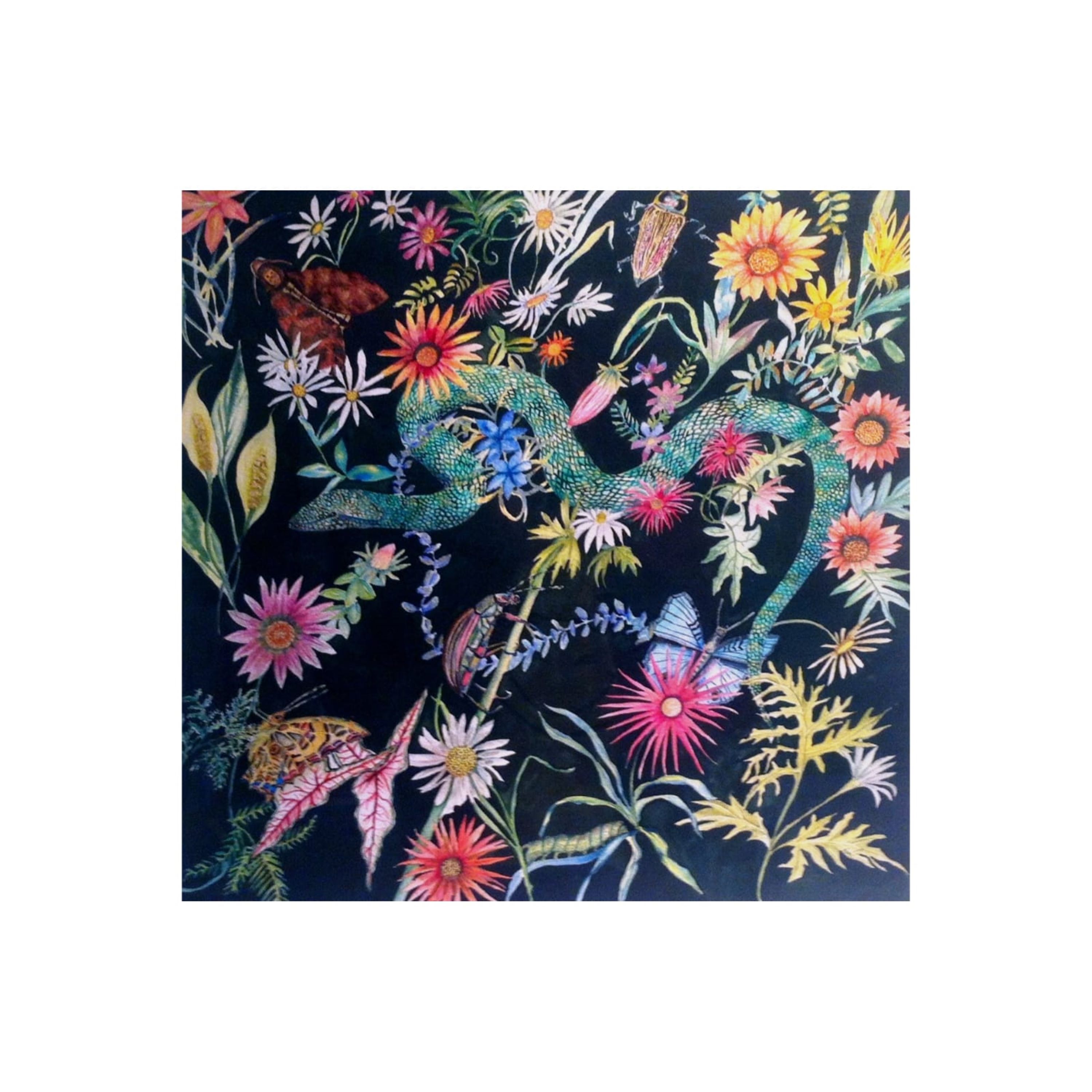 Green Snake amongst Flowers