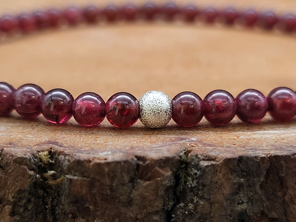 Miniaturbild: Armband elastisch Granat mit Silberkugel satiniert