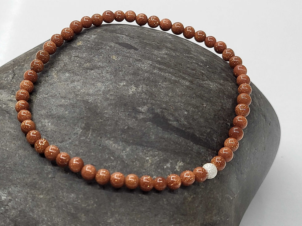 Miniaturbild: Armband elastisch Blaufluss oder Goldfluss mit Silberkugel satiniert