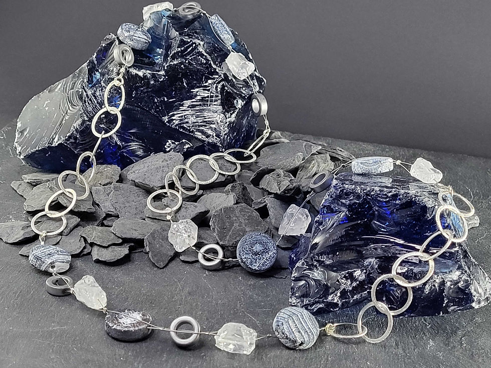 Miniaturbild: Kette lang, Weathering Achat Hämatit Bergkristall