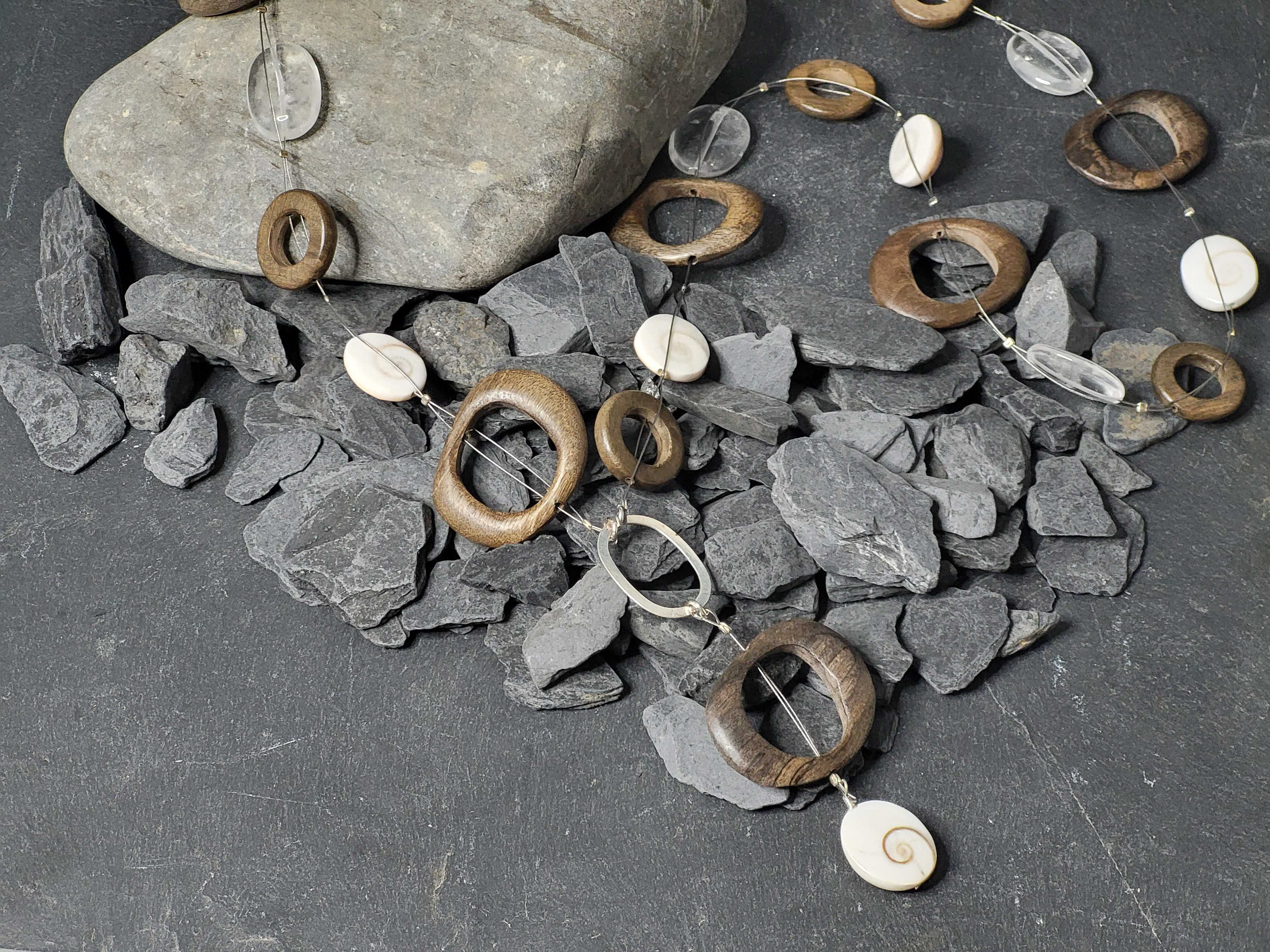 Y-Kette lang, Holz Bergkristall Shiva Auge