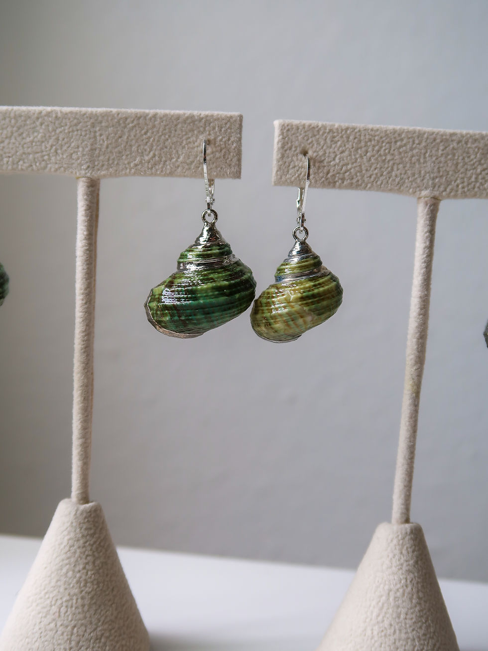 Thumbnail: Green Turbo Shell Earrings - Silver