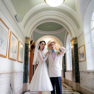 Newly married couple inside Islington Town Hall