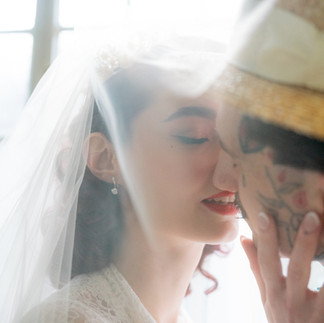 Close up of a newly married couple sharing a kiss 