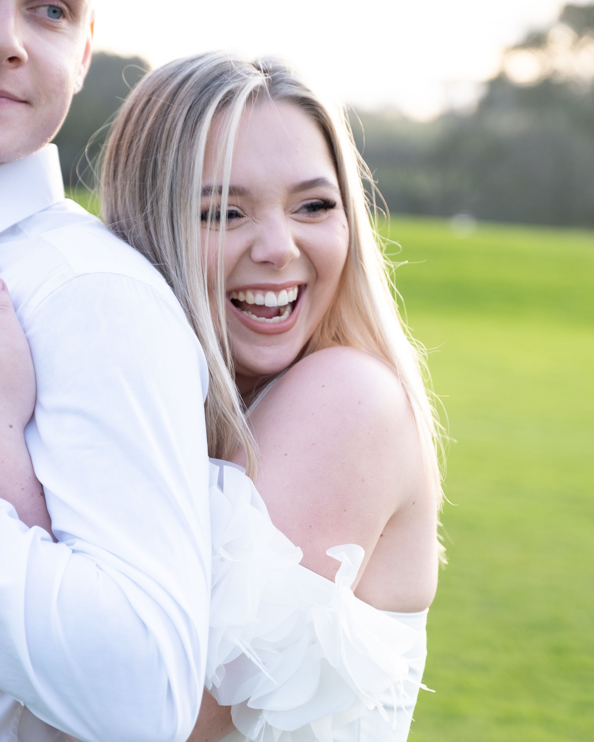 Black and white- engagement shoot Sandford Springs golf course 