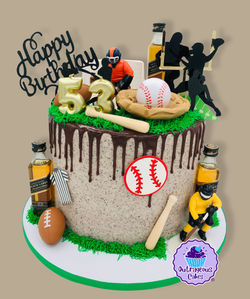 Sports Birthday Drip Cake with Baseball and Beer Theme | Outrageous Cakes Tampa
