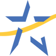 an icon with a blue outline of a star and a yellow swoop