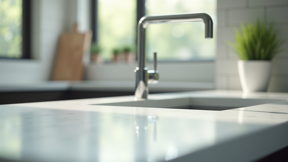 Close-up view of a sparkling clean kitchen countertop