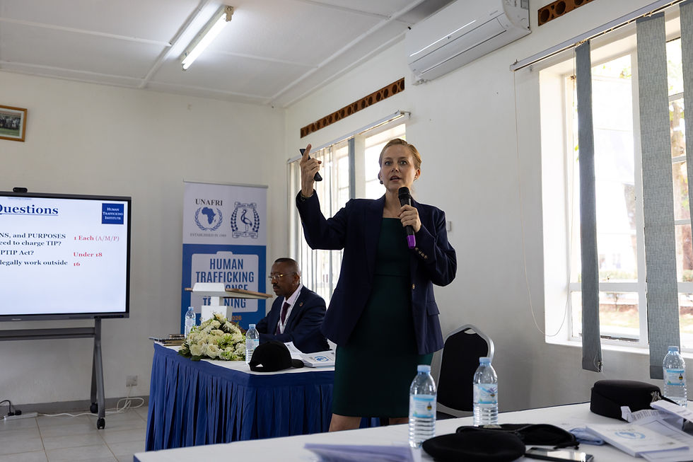 Gabby Massey, Country Director of the Human Trafficking Institute, facilitates a session on investigating and prosecuting human trafficking cases.