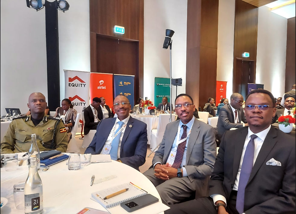 From left to right: ACP Andrew Mubiru, Acting Director of Forensic Services at the Uganda Police Force; Mr. Munanura Andrew Karokora, Acting Director General of UNAFRI; Mr. Michael Mugabi, Chairperson of the Uganda Bankers’ Association (UBA) and CEO of Housing Finance Bank; and a fellow forum participant at the 4th Financial Sector Anti-Fraud Forum in Kampala.