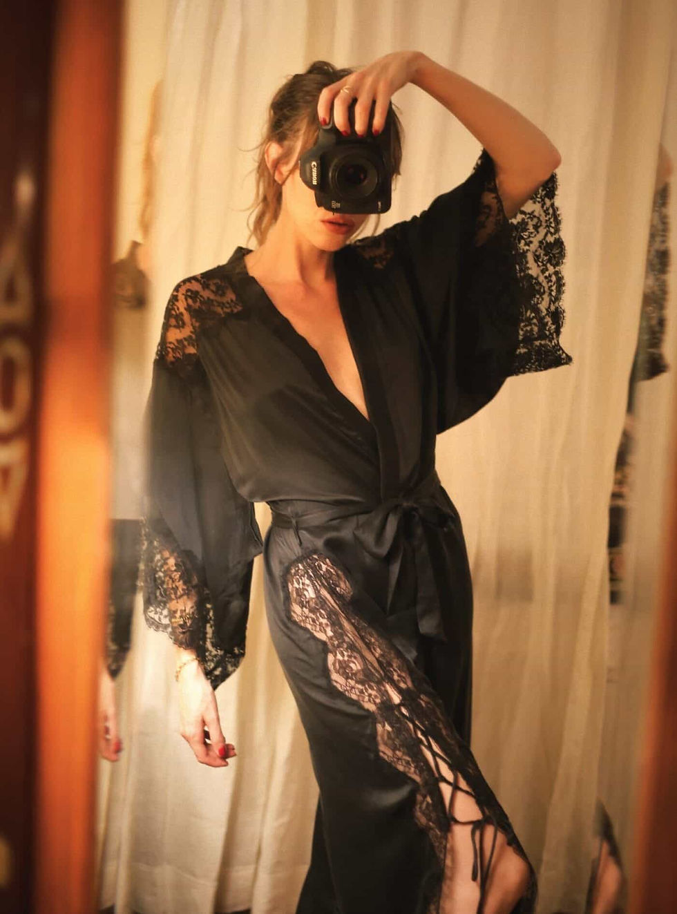 Shell Belle Evelyn Silk Kimono in black on model