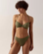 Ajour Calbuco High-Leg Bikini Bottom in Olive Full Front View