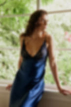 Christine Bijou Lace Cup Midi Silk Chemise in Midnight Lifestyle Front
