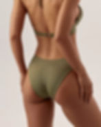 Ajour Calbuco Hi Leg Swim Bikini in olive, on model, back view