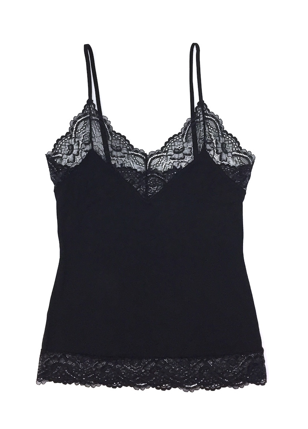 Samantha Chang Lace Trim Camisole in Black w/ Black Lace