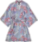Samantha Chang Silk Print Kimono in Feather Flowers Print