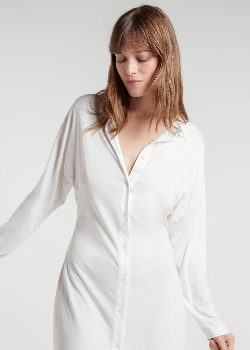 Skin Cotton Cassidy Sleep Shirt in White on model