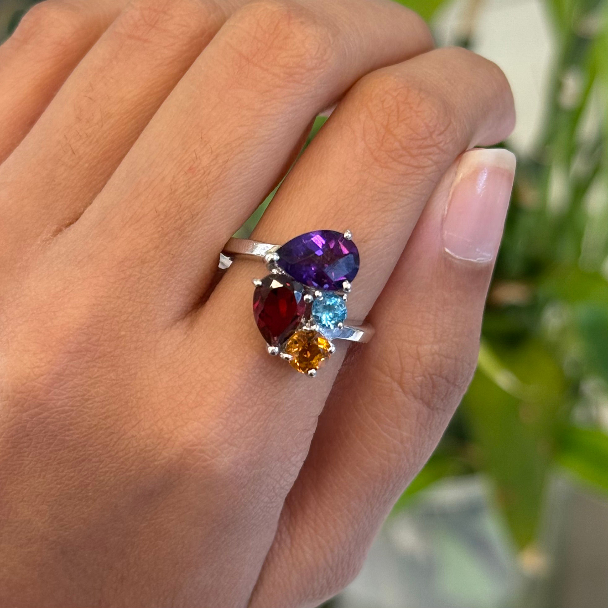 Natural Multi Stone 925 Sterling Silver Ring For Women