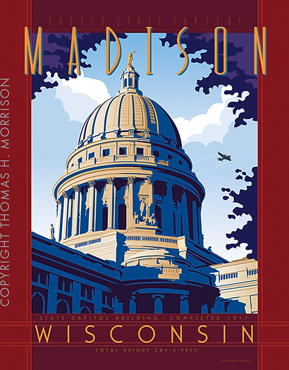 Art Deco print, Capital building, Madison, Wisconsin