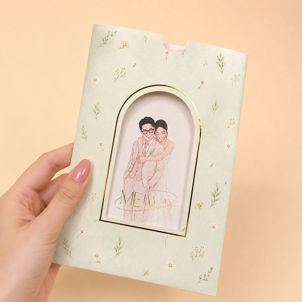 Thumbnail: Watercolor Couple Die-Cut Sleeve Wedding Invitation with Custom Gold Foil