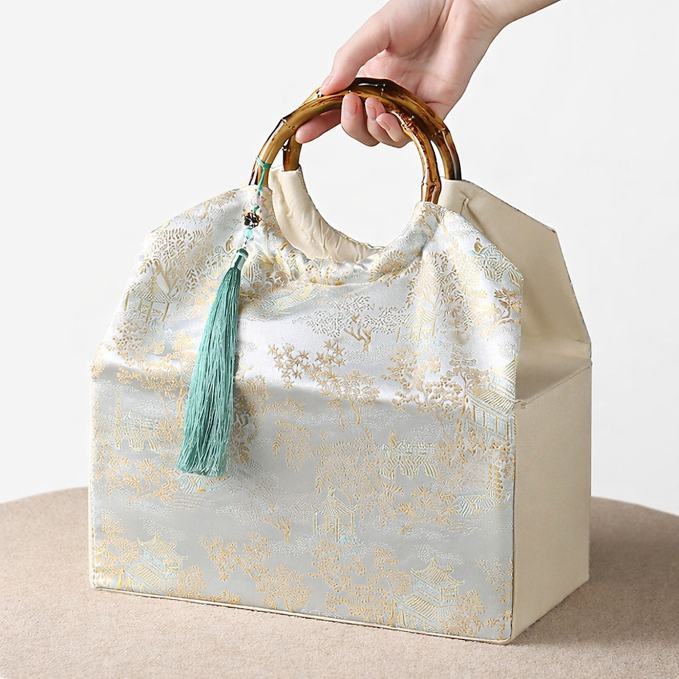 Thumbnail: Luxury Chinese Brocade Gift Box with Wooden or Bamboo Handle