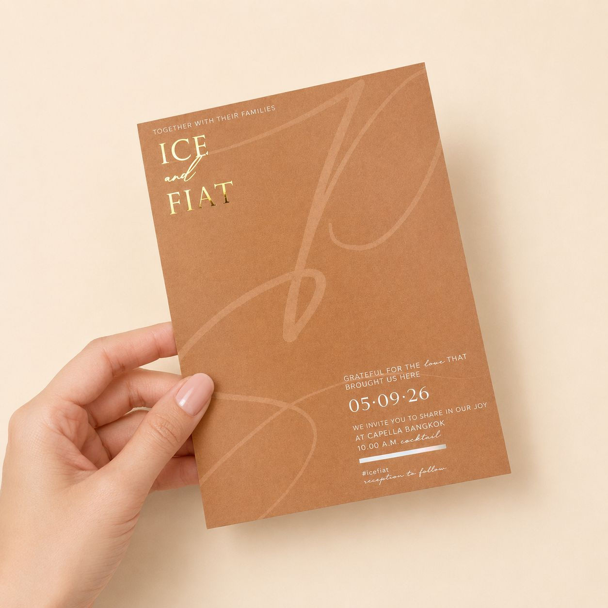 Earth Tone Minimal Gold Foil Wedding Invitation