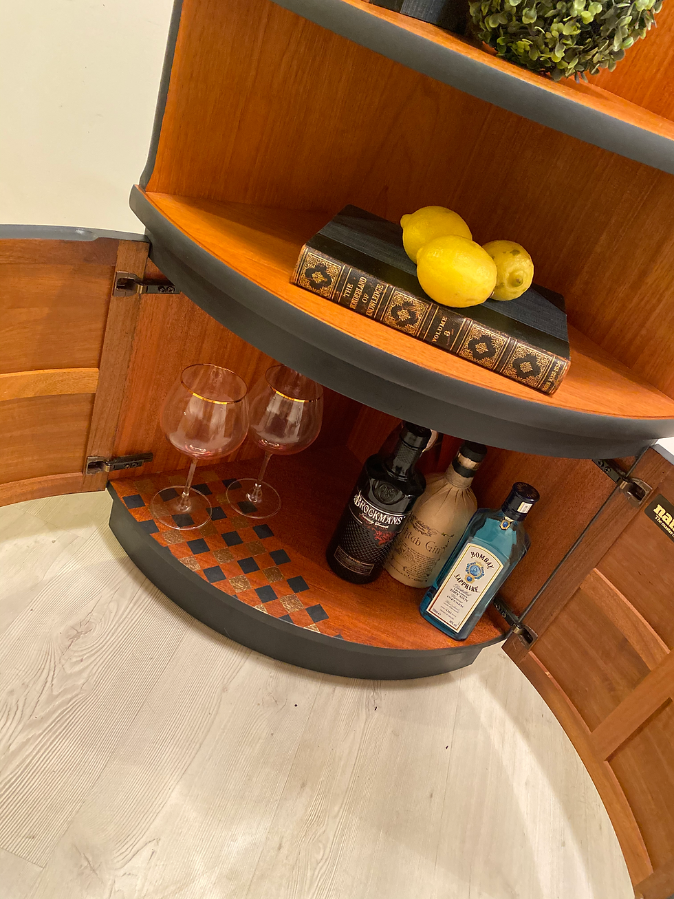 Thumbnail: Nathan Corner Drinks Cabinet, Display Cabinet, Charcoal Teak, Mid Century, norfolk lincolnshire upcycled furniture