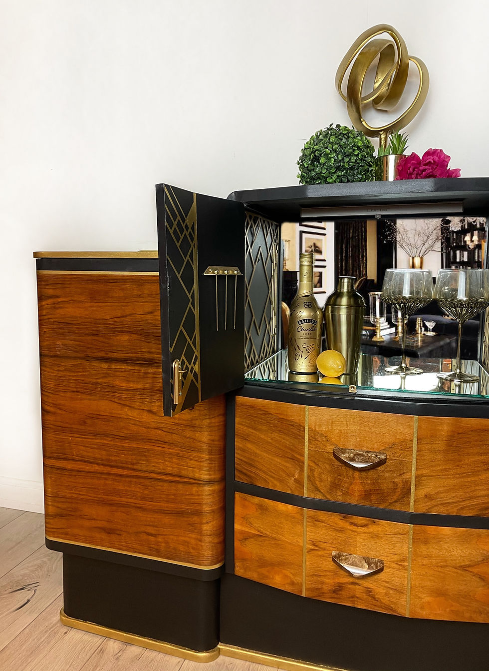 Thumbnail: Black and Gold Talent Art Deco Style Sideboard, cocktail cabinet, drinks cabinet, geometric design, sleek design