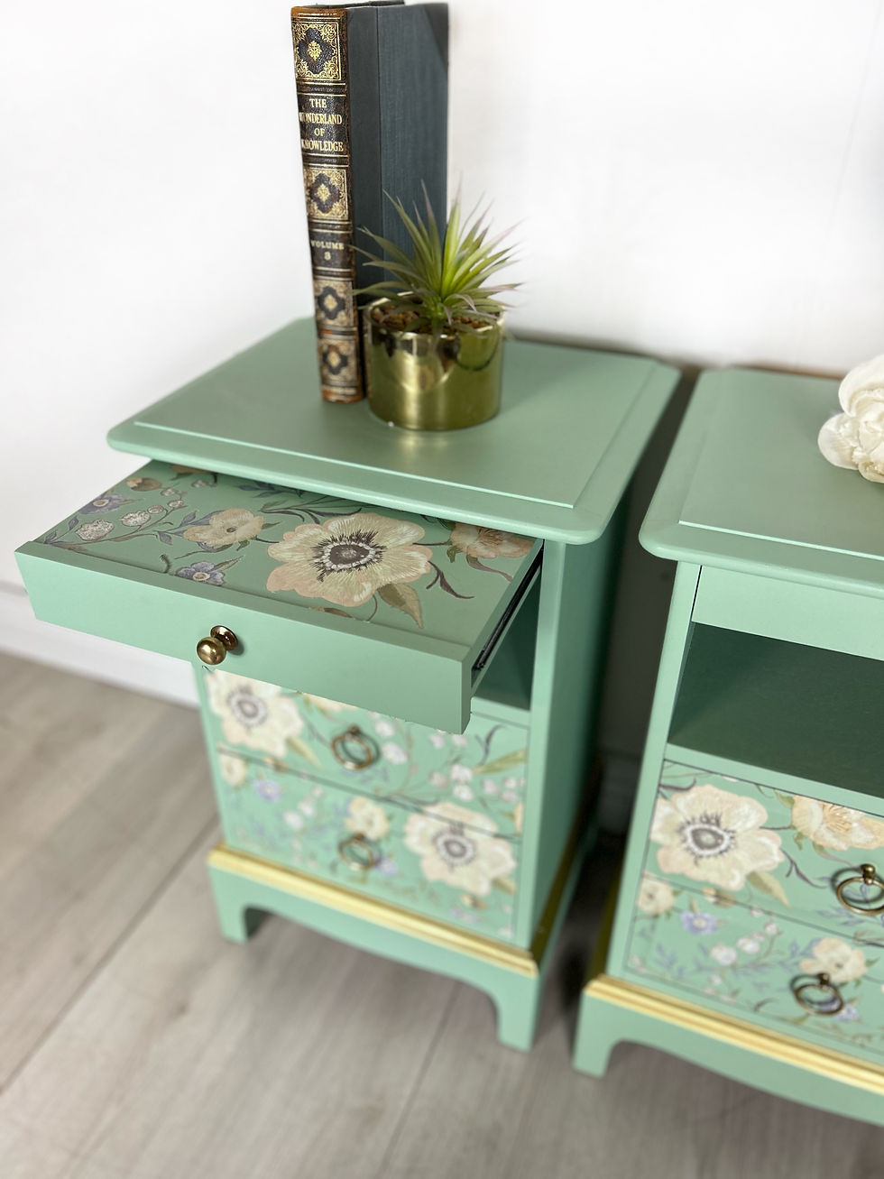 Thumbnail: Brooke Green Stag Slimline Bedside Cabinets | Vintage Stag Furniture | Kimterior