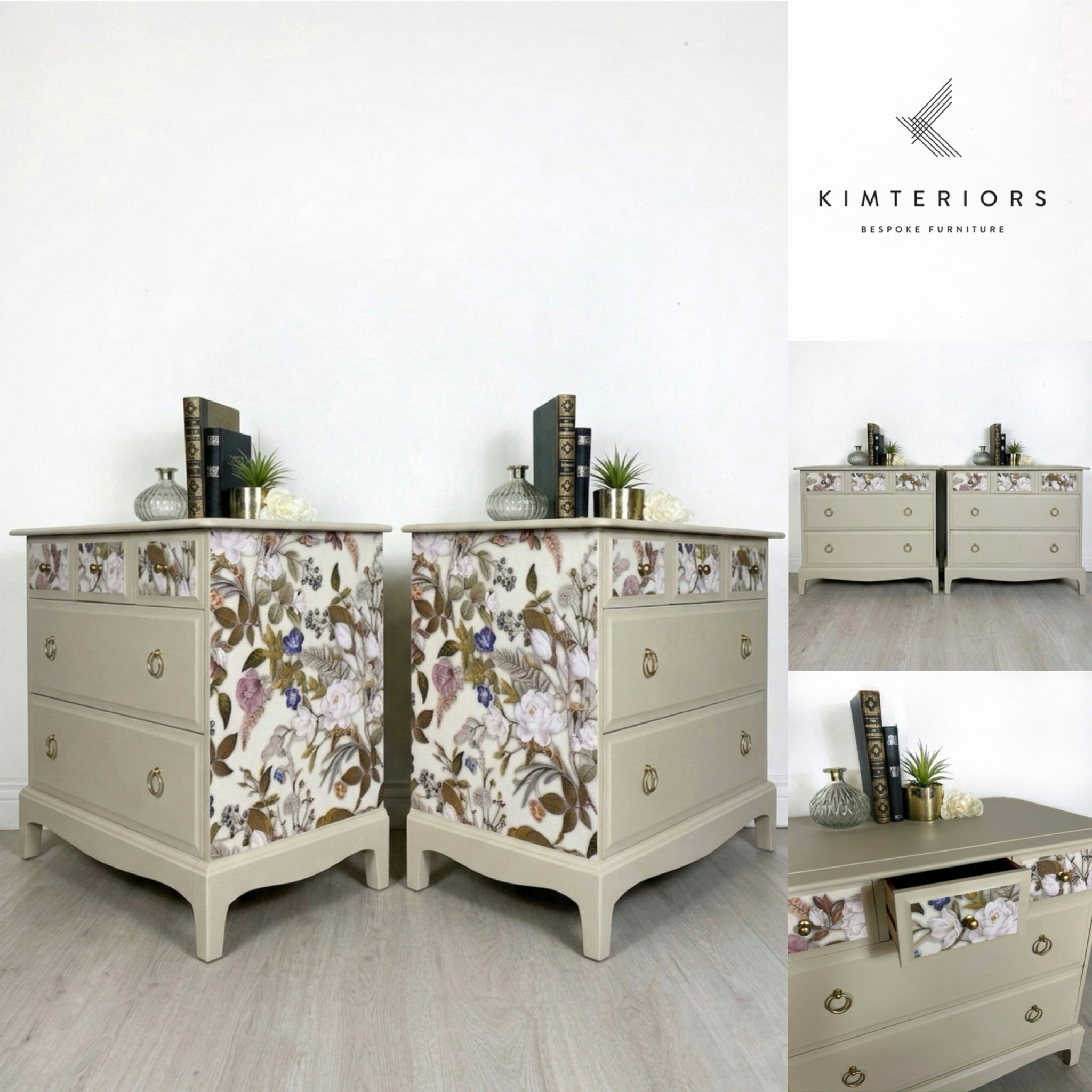 stag floral neutral oversized bedside cabinets