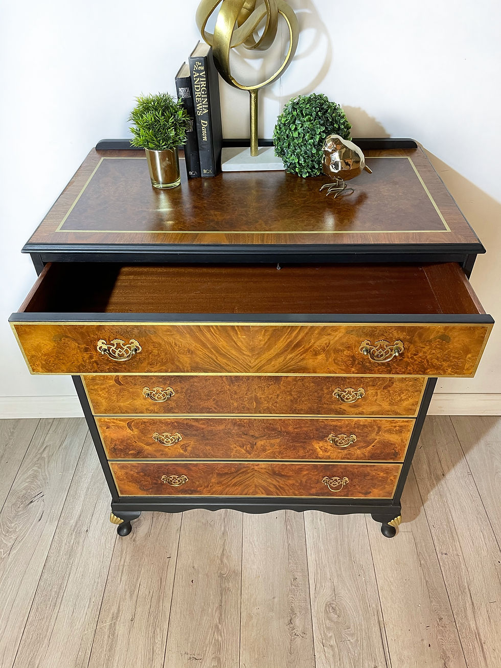 Thumbnail: Walnut Chest of Drawers in Black and Gold