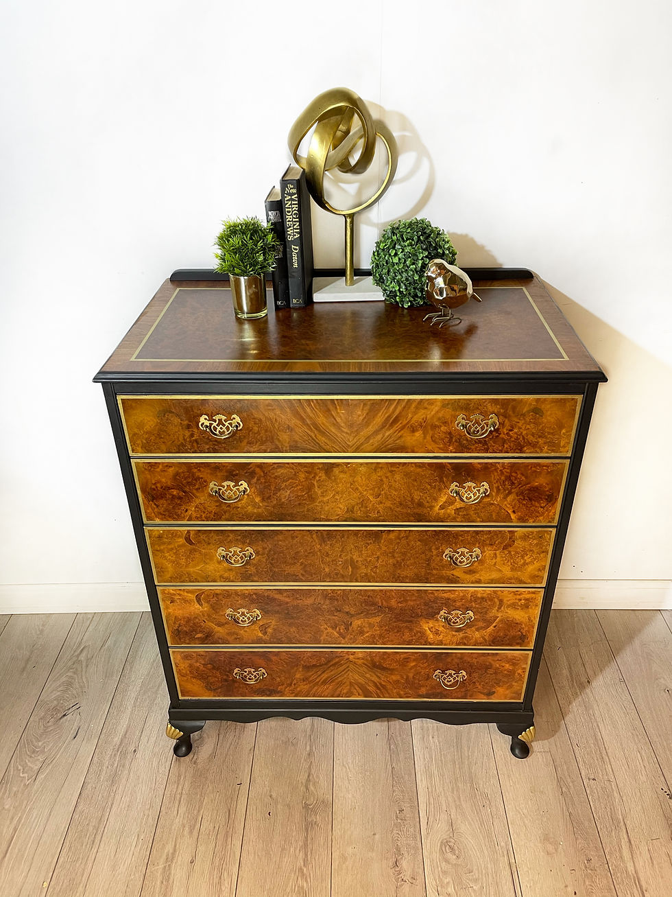 Thumbnail: Walnut Chest of Drawers in Black and Gold