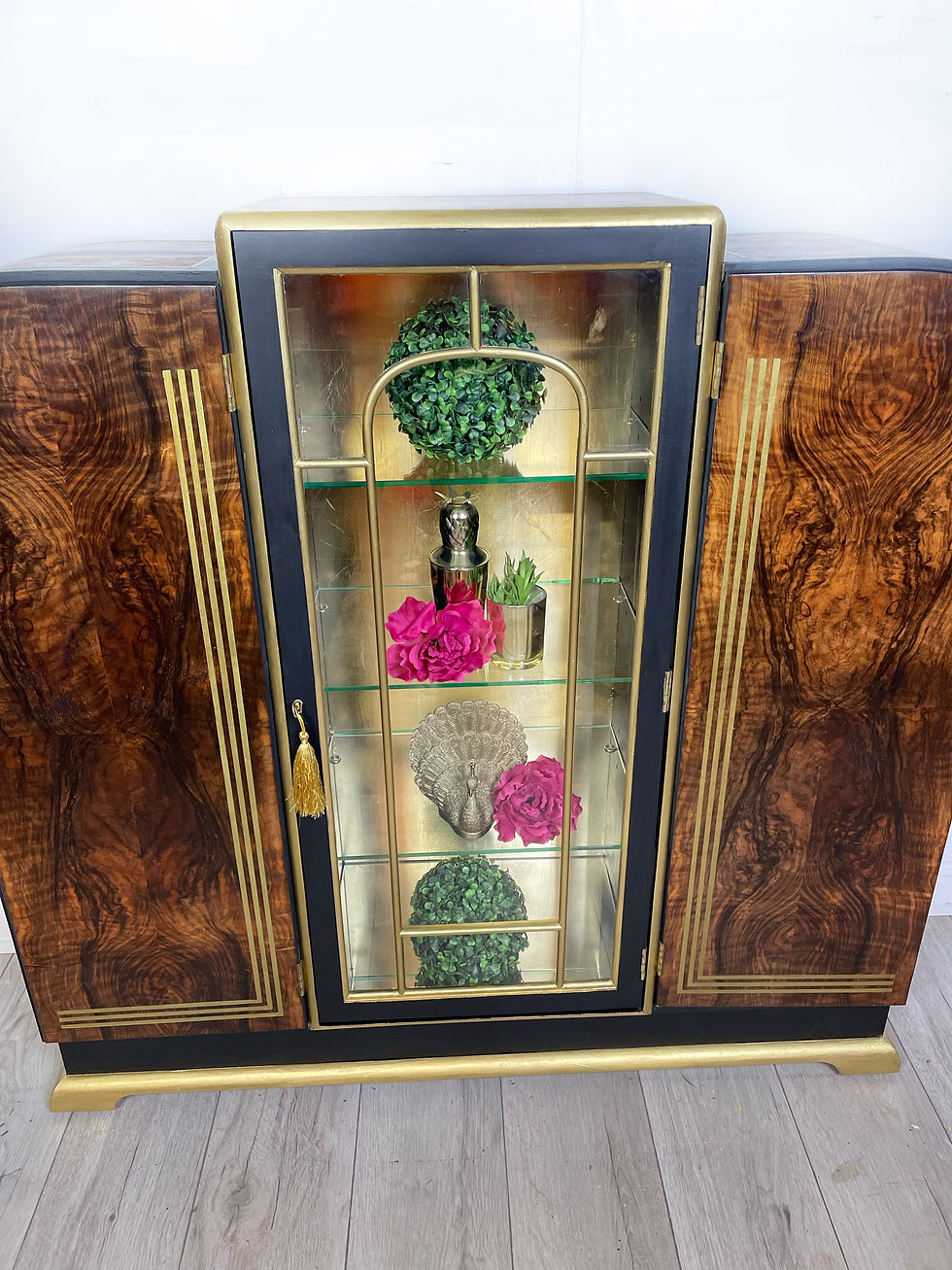 Thumbnail: Curvy Art Deco Black and Gold Drinks Cabinet