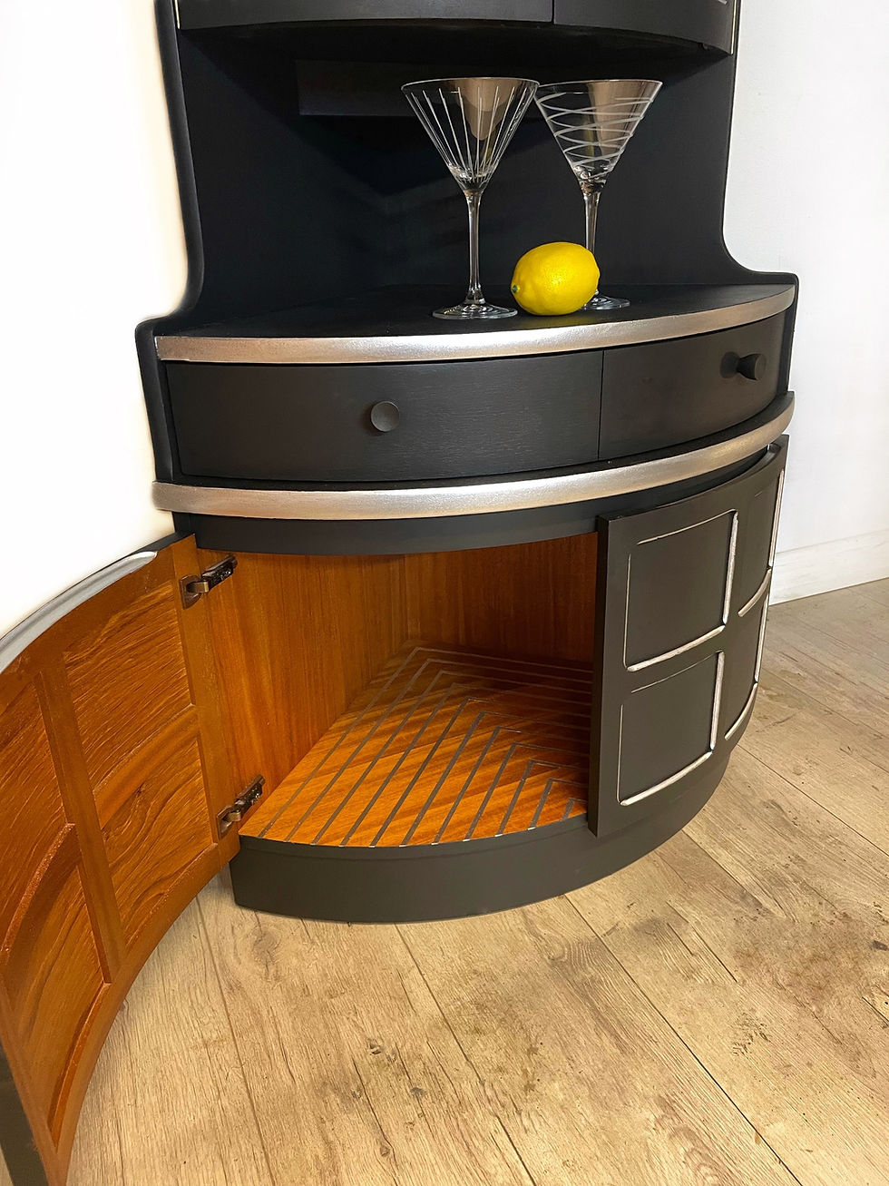 Thumbnail: Black and Silver Nathan Corner Drinks Cabinet/ Display Cabinet. Art Deco Style