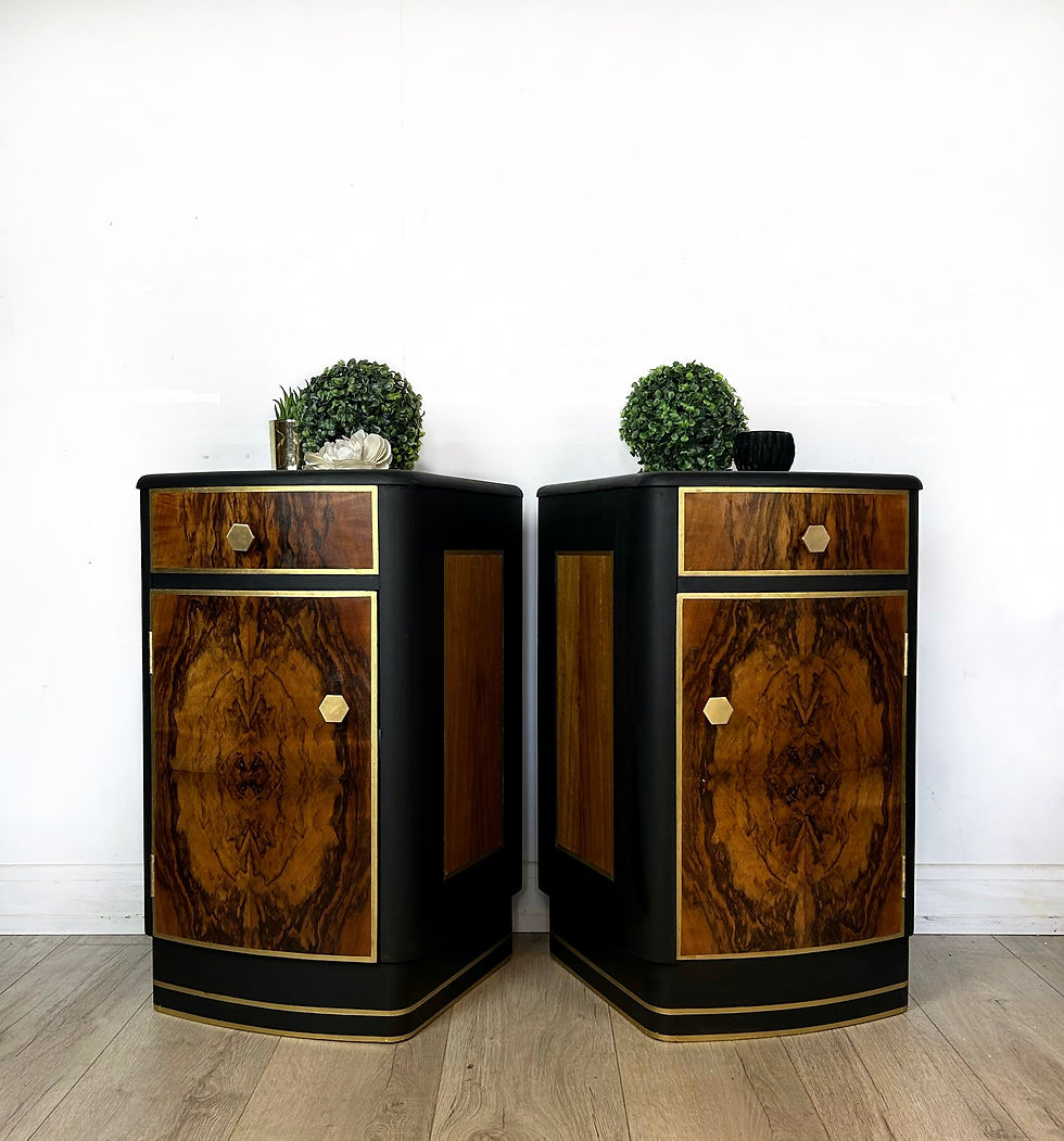 Thumbnail: Art Deco Black and Gold Bedside Cabinets