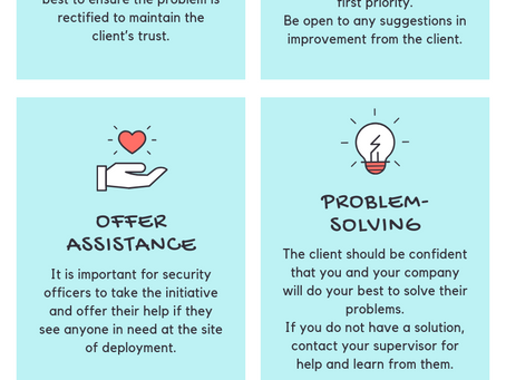 Infographs made for Apple Securities Pte Ltd: 10 Customer Service Skills for Security Officers