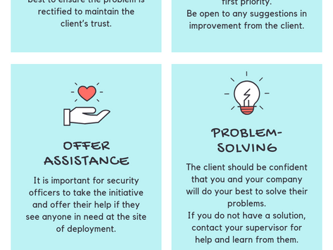 Infographs made for Apple Securities Pte Ltd: 10 Customer Service Skills for Security Officers