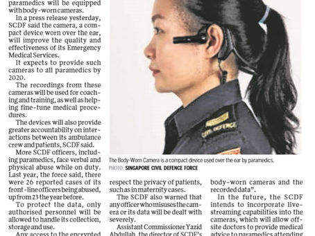 Singapore Civil Defence Force paramedics to get body-worn cameras