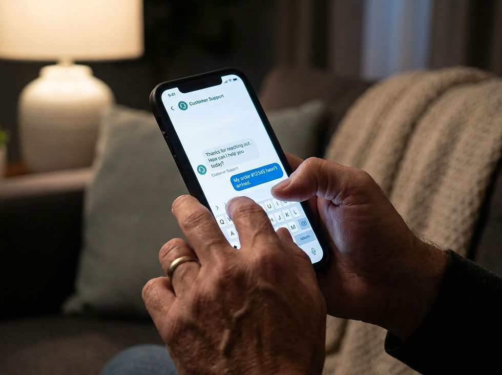 Pessoa digitando uma conversa de atendimento ao cliente pelo celular