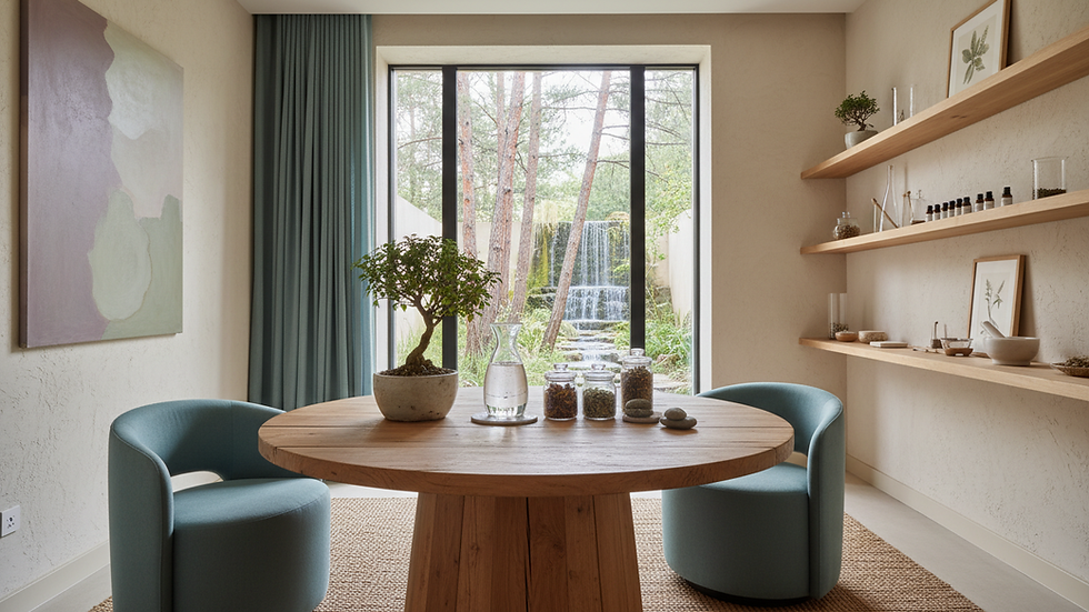 Eye-level view of a consultation room with functional medicine tools
