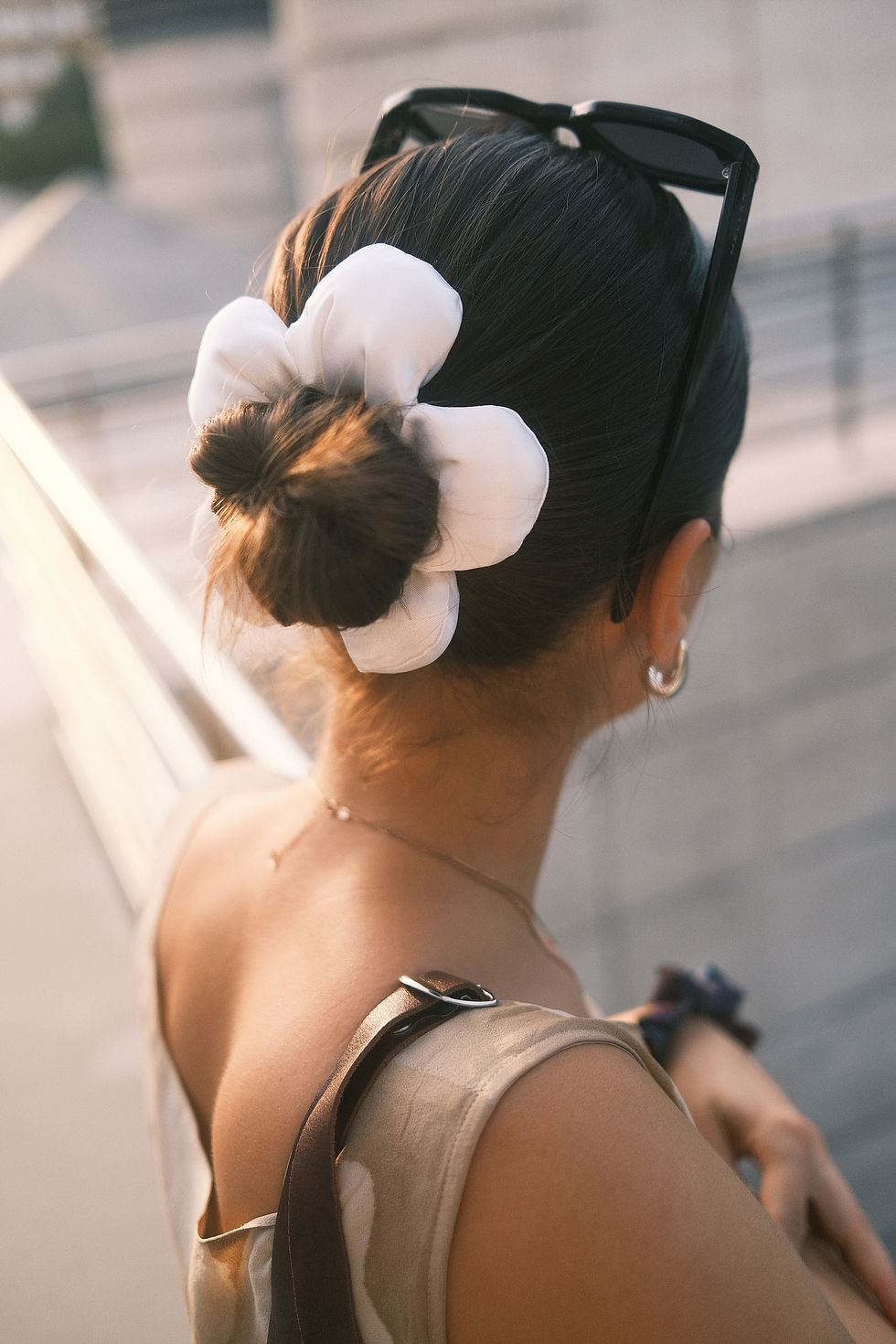 Thumbnail: Ivory white flower scrunchie