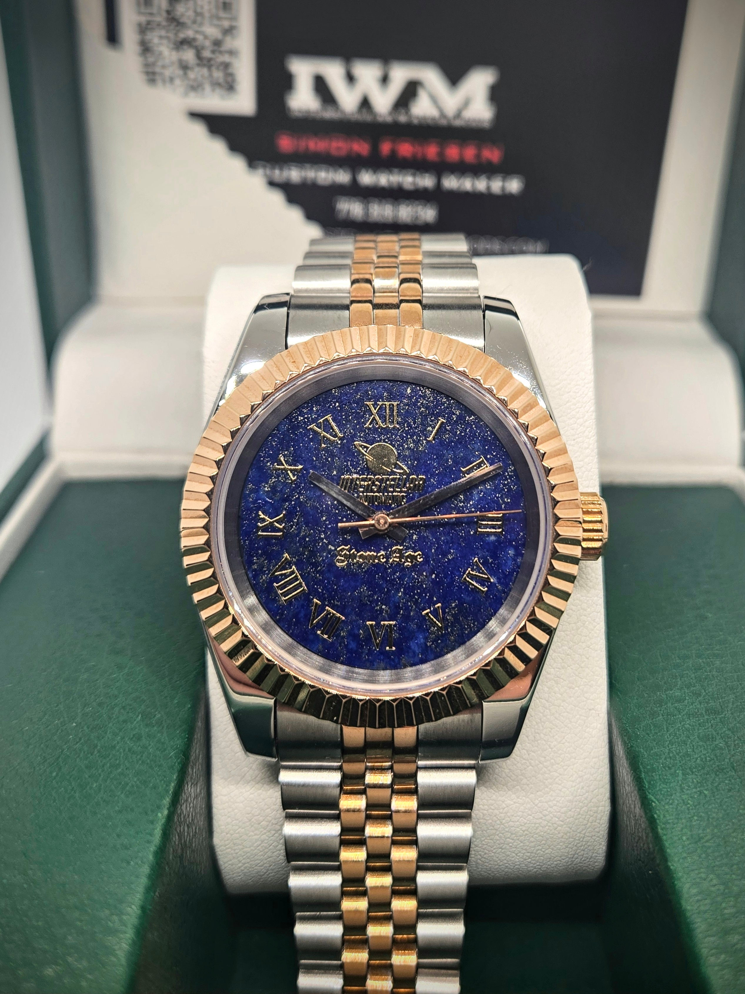 40mm two tone rose gold Lapis Lazuli Stone Age